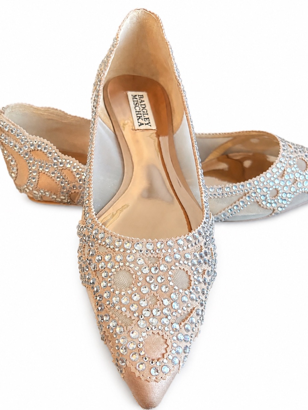 Badgley Mischka Gigi Embellished Crystal Pointed-Toe Flat in Champagne
